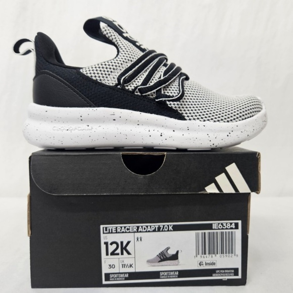 Adidas Lite Racer Adapt 7.0 K Athletic Shoes IE6384 Black White Kids Size 12K